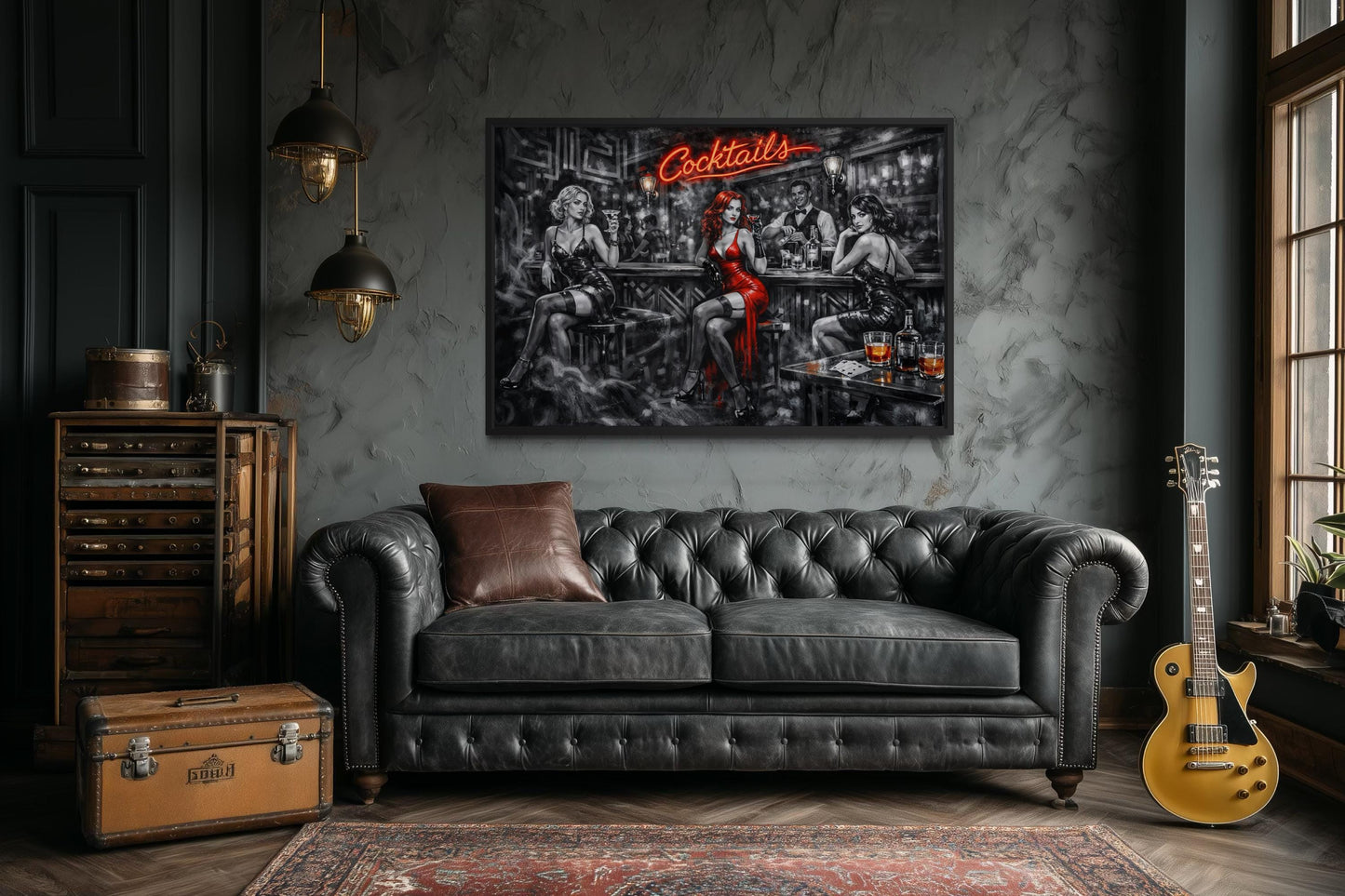Cocktails Bar Wall Art – Retro Lounge Decor With Sexy Women Canvas Print