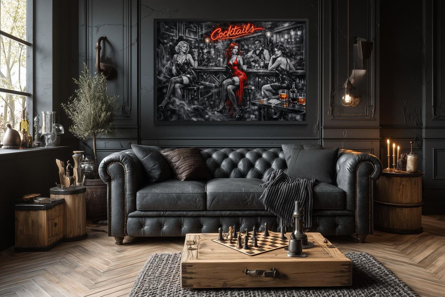 Cocktails Bar Wall Art – Retro Lounge Decor With Sexy Women Canvas Print