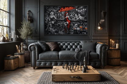 Cocktails Bar Wall Art – Retro Lounge Decor With Sexy Women Canvas Print