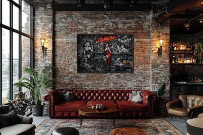 Cocktails Bar Wall Art – Retro Lounge Decor With Sexy Women Canvas Print