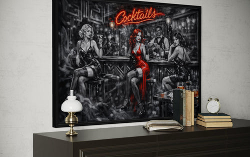 Cocktails Bar Wall Art – Retro Lounge Decor With Sexy Women Canvas Print