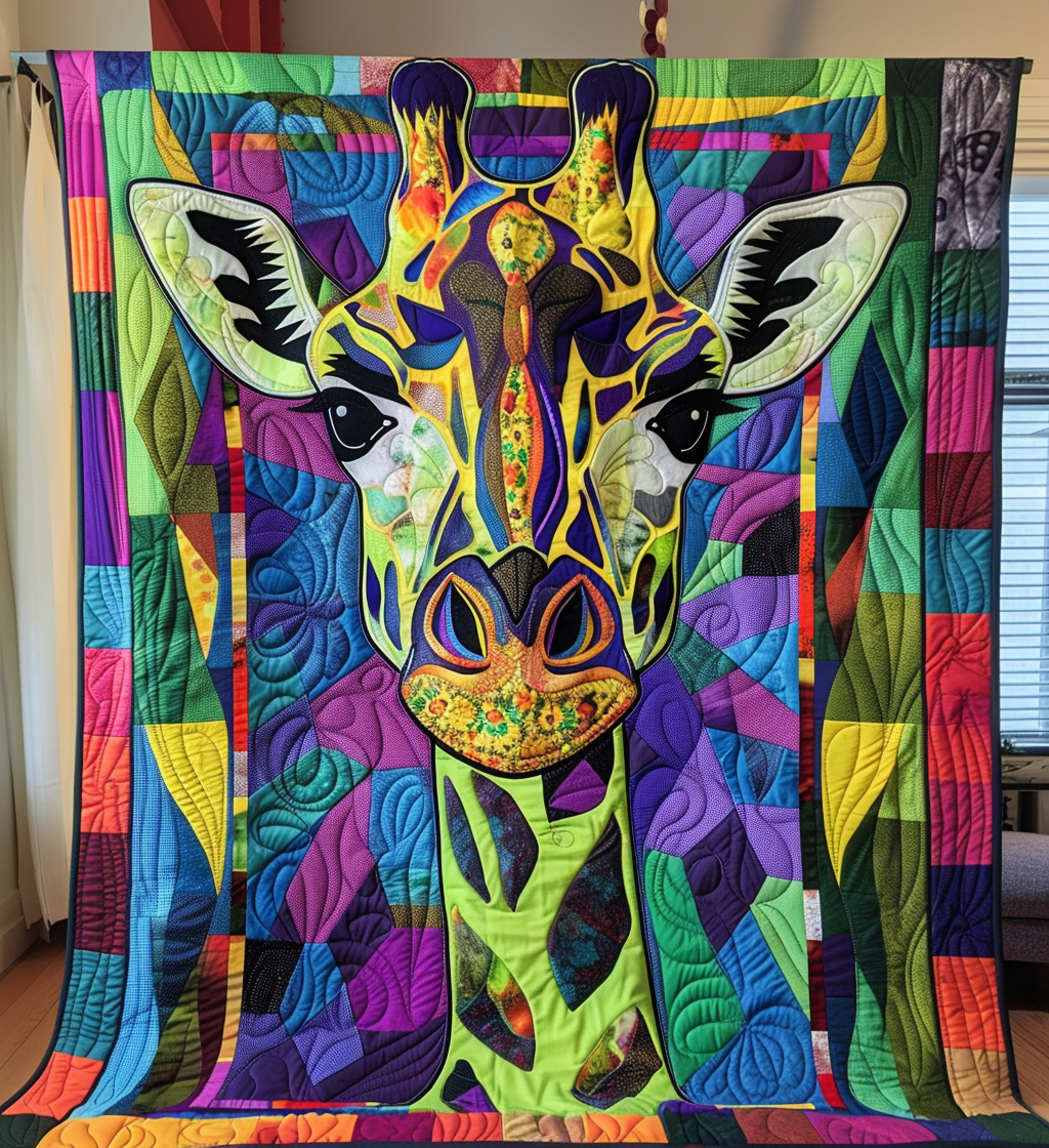 Color Splash Giraffe Quilted Blanket - Throw (55" x 60")