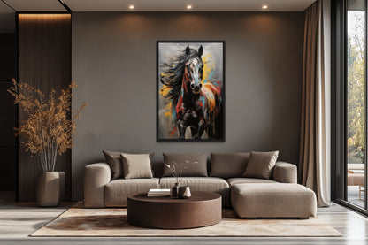 Colorful Abstract Horse Framed Canvas Wall Art