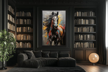 Colorful Abstract Horse Framed Canvas Wall Art