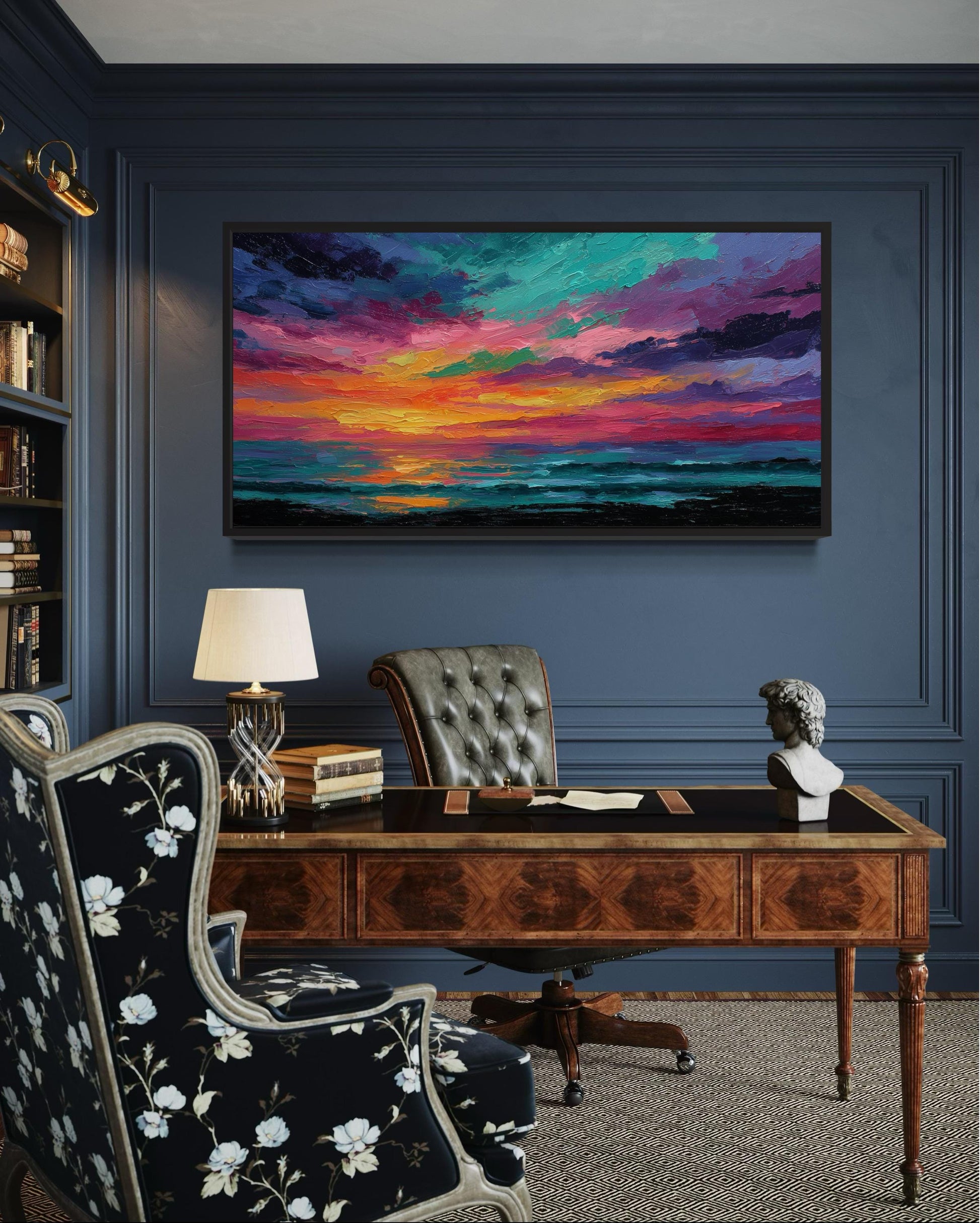 Colorful Abstract Ocean Sunset Framed Canvas Wall Art