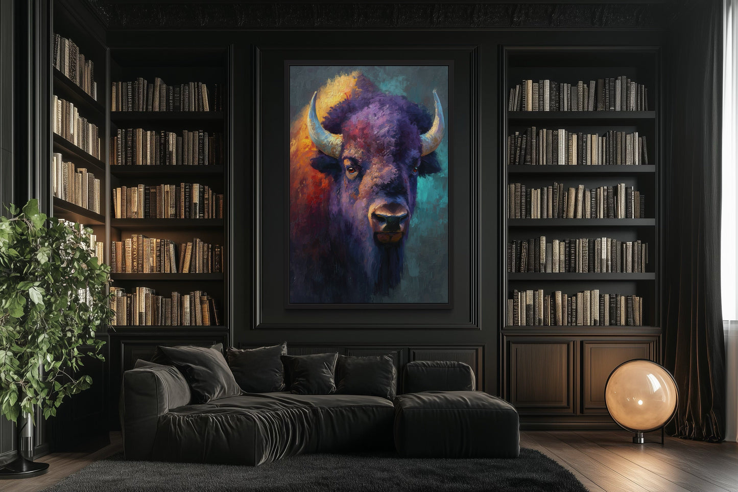 Colorful Bison Abstract Painting Framed Canvas Wall Art