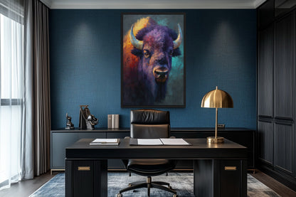 Colorful Bison Abstract Painting Framed Canvas Wall Art