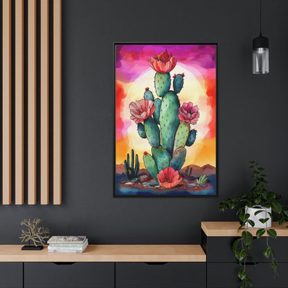 Colorful Cactus Watercolor Painting Framed Canvas Wall Art