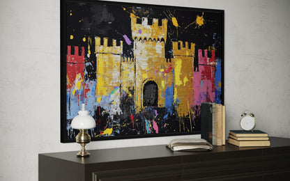 Colorful Castle Wall Art - Vibrant Medieval Castle Painting | Man Cave Wall Art