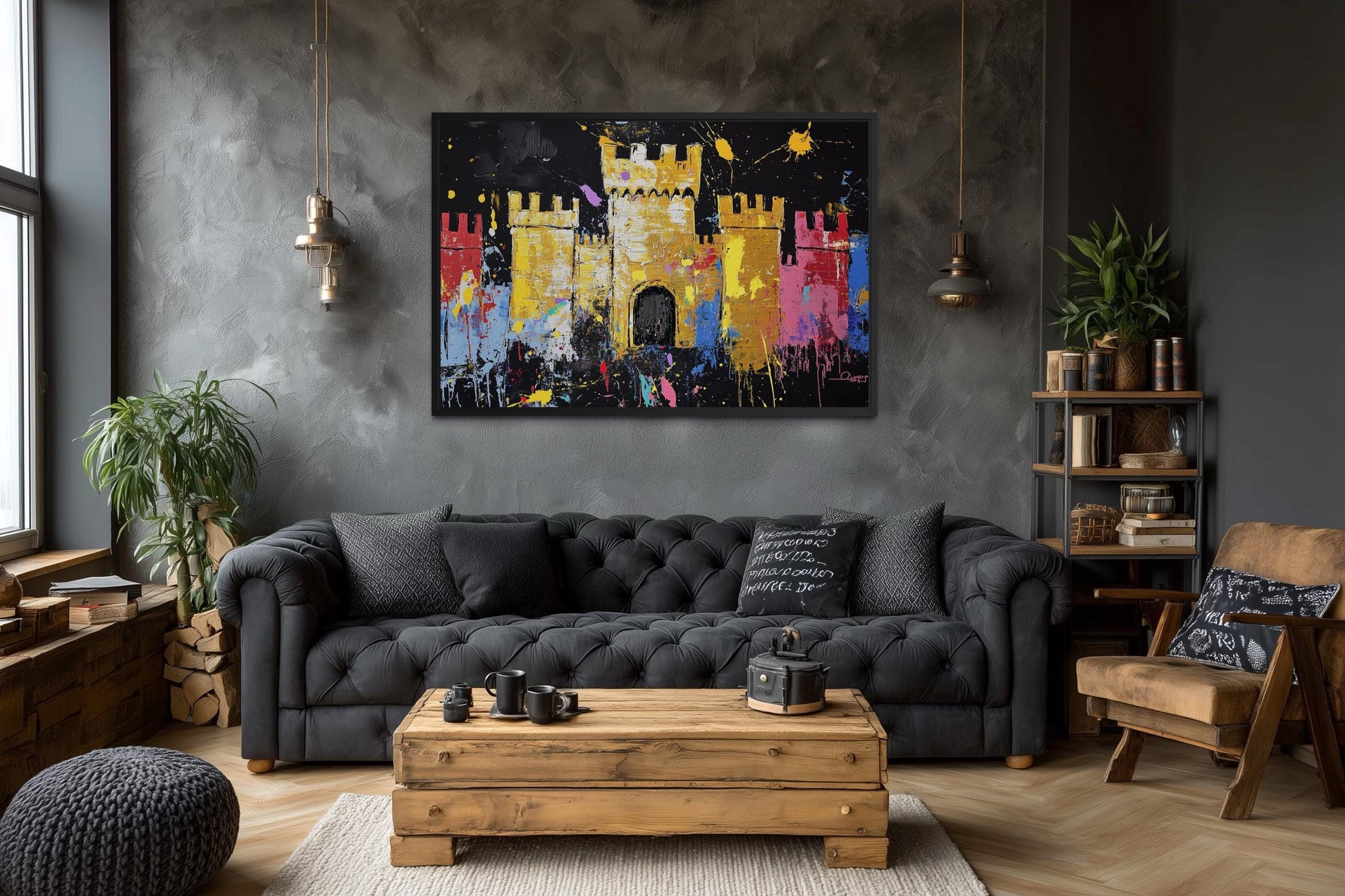 Colorful Castle Wall Art - Vibrant Medieval Castle Painting | Man Cave Wall Art