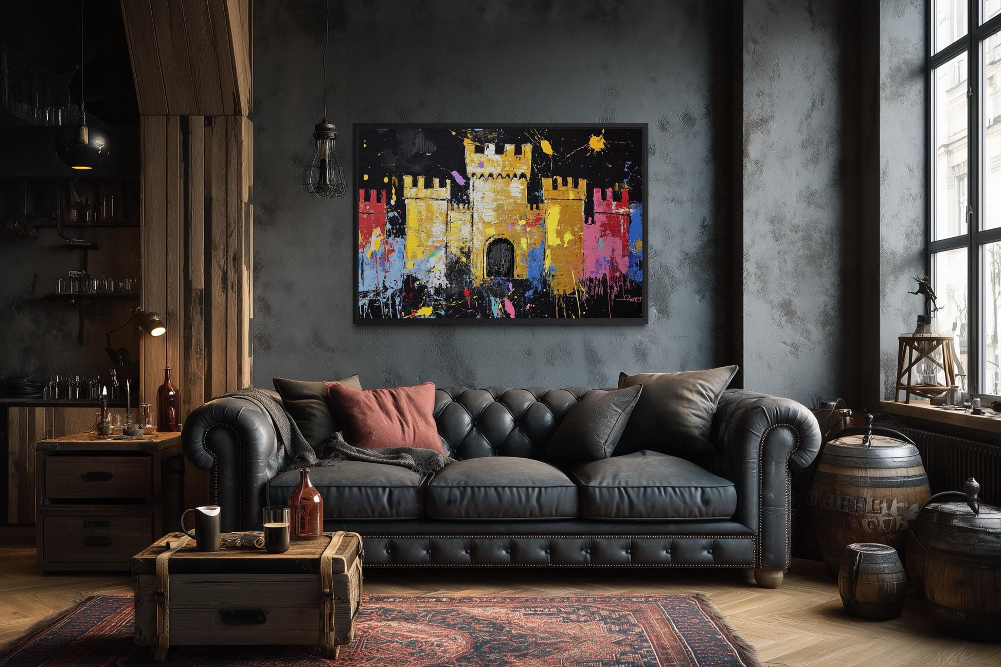 Colorful Castle Wall Art - Vibrant Medieval Castle Painting | Man Cave Wall Art