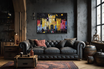 Colorful Castle Wall Art - Vibrant Medieval Castle Painting | Man Cave Wall Art