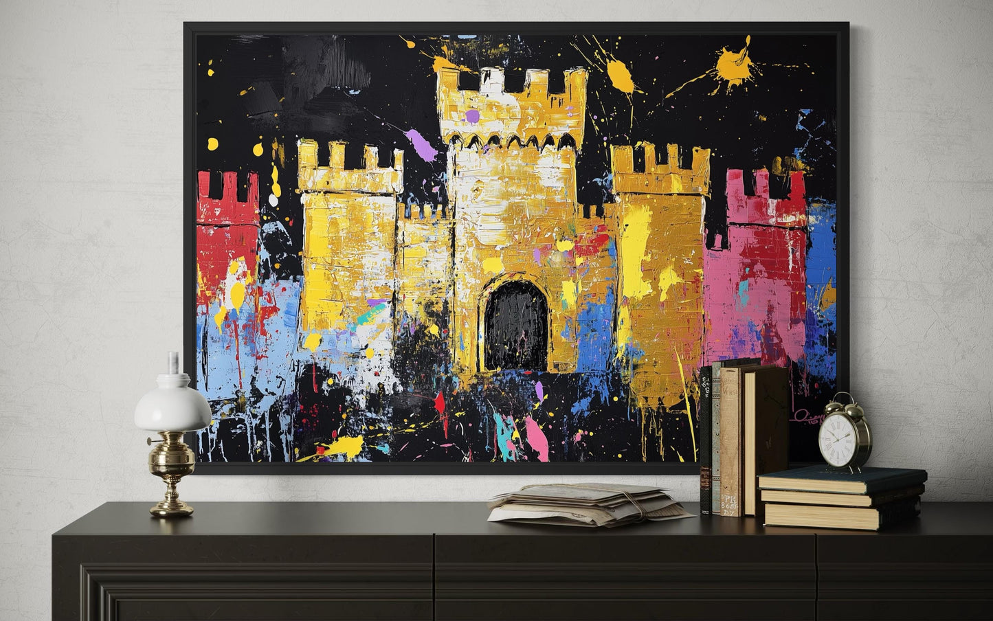 Colorful Castle Wall Art - Vibrant Medieval Castle Painting | Man Cave Wall Art