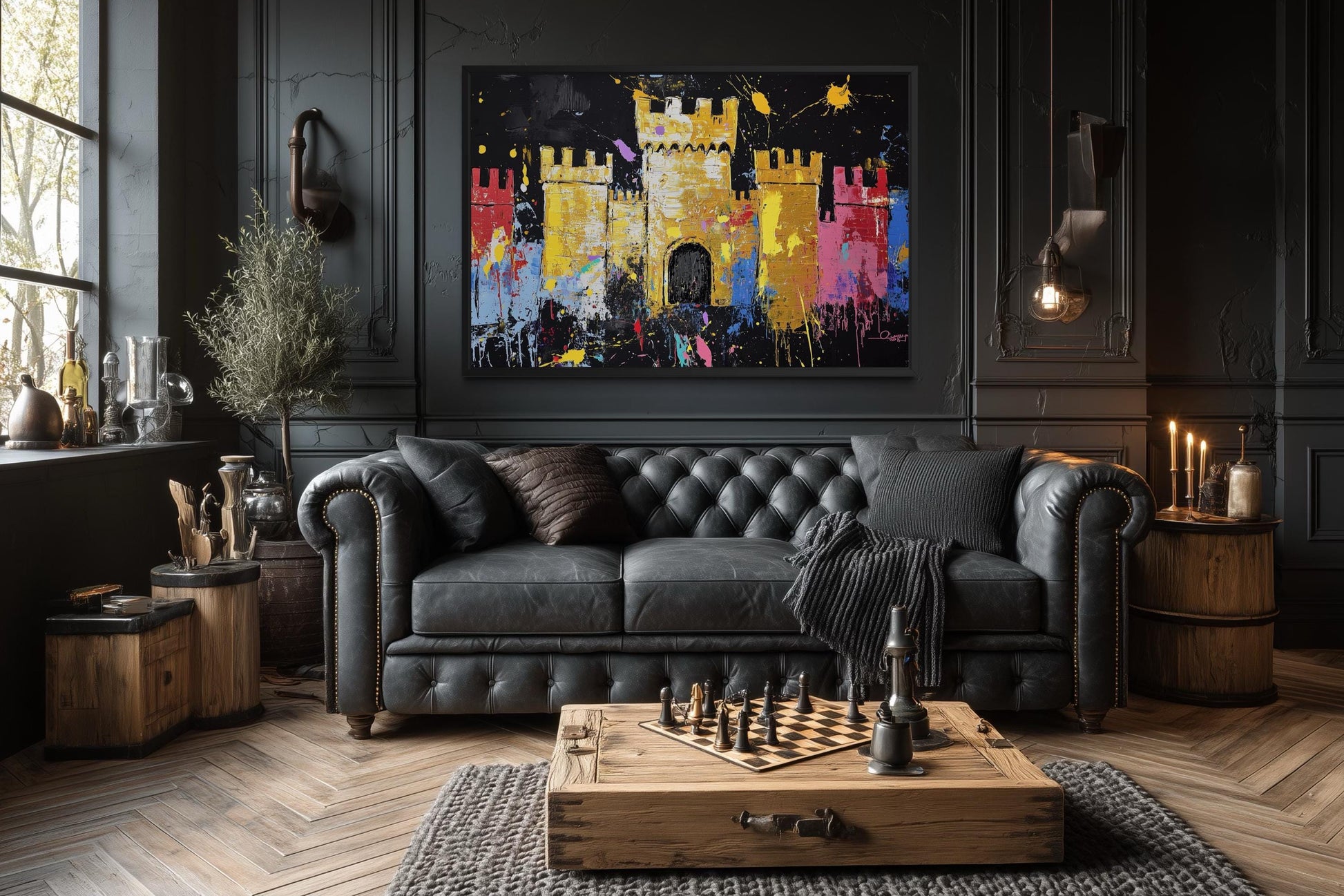 Colorful Castle Wall Art - Vibrant Medieval Castle Painting | Man Cave Wall Art