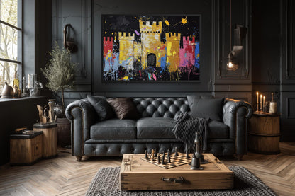Colorful Castle Wall Art - Vibrant Medieval Castle Painting | Man Cave Wall Art