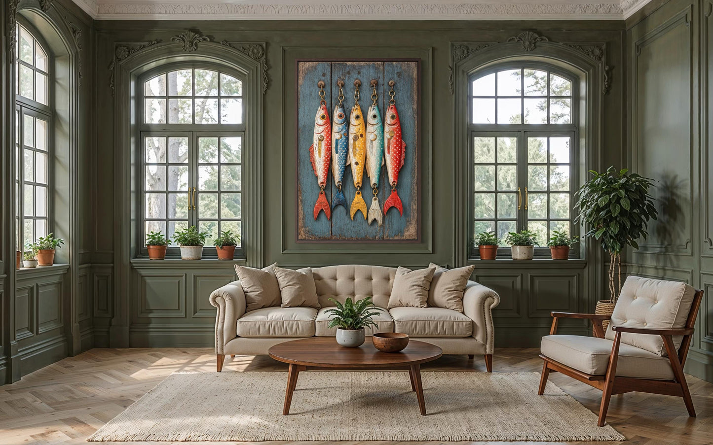 Colorful Fishing Lures Vertical Canvas Wall Art