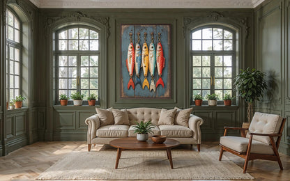 Colorful Fishing Lures Vertical Canvas Wall Art