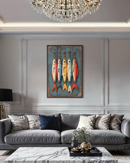Colorful Fishing Lures Vertical Canvas Wall Art