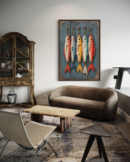 Colorful Fishing Lures Vertical Canvas Wall Art