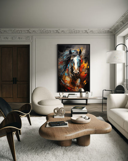 Colorful Horse Modern Abstract Painting Extra Large Framed Canvas Wall Art