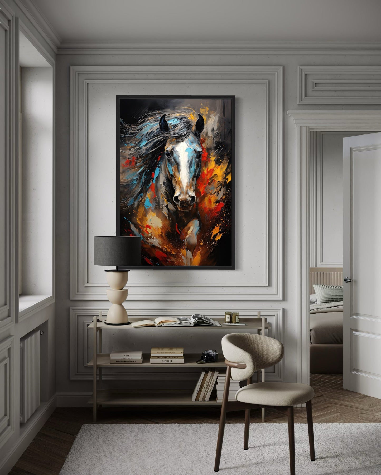 Colorful Horse Modern Abstract Painting Extra Large Framed Canvas Wall Art