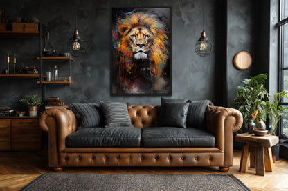 Colorful Lion Abstract Painting Framed Canvas Wall Art