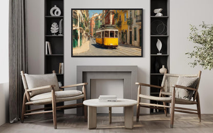Colorful Lisbon Street With Yellow Tram Wall Art