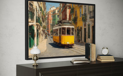 Colorful Lisbon Street With Yellow Tram Wall Art