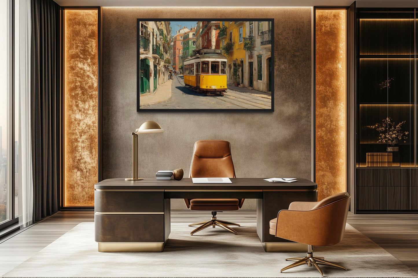Colorful Lisbon Street With Yellow Tram Wall Art