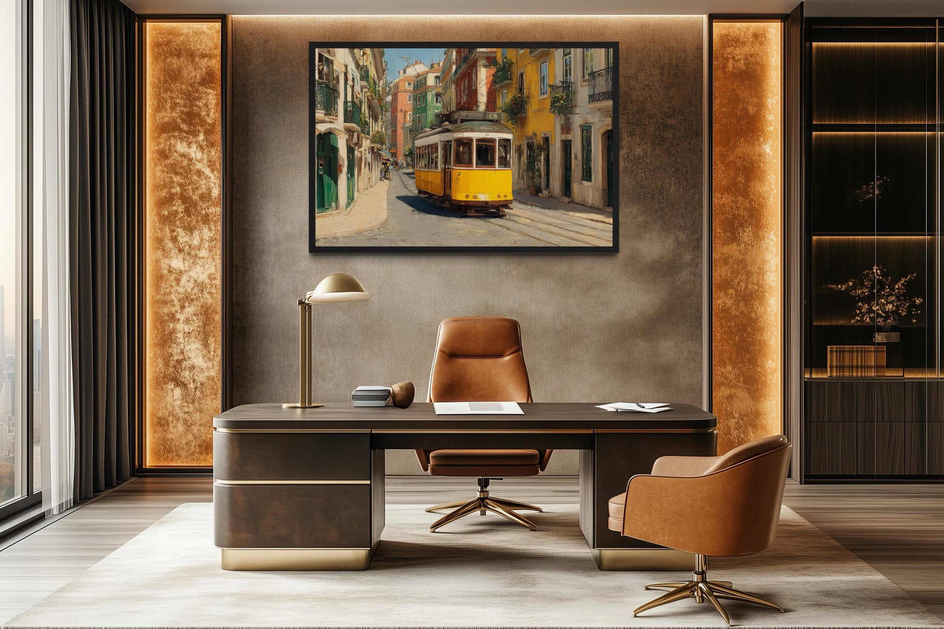 Colorful Lisbon Street With Yellow Tram Wall Art