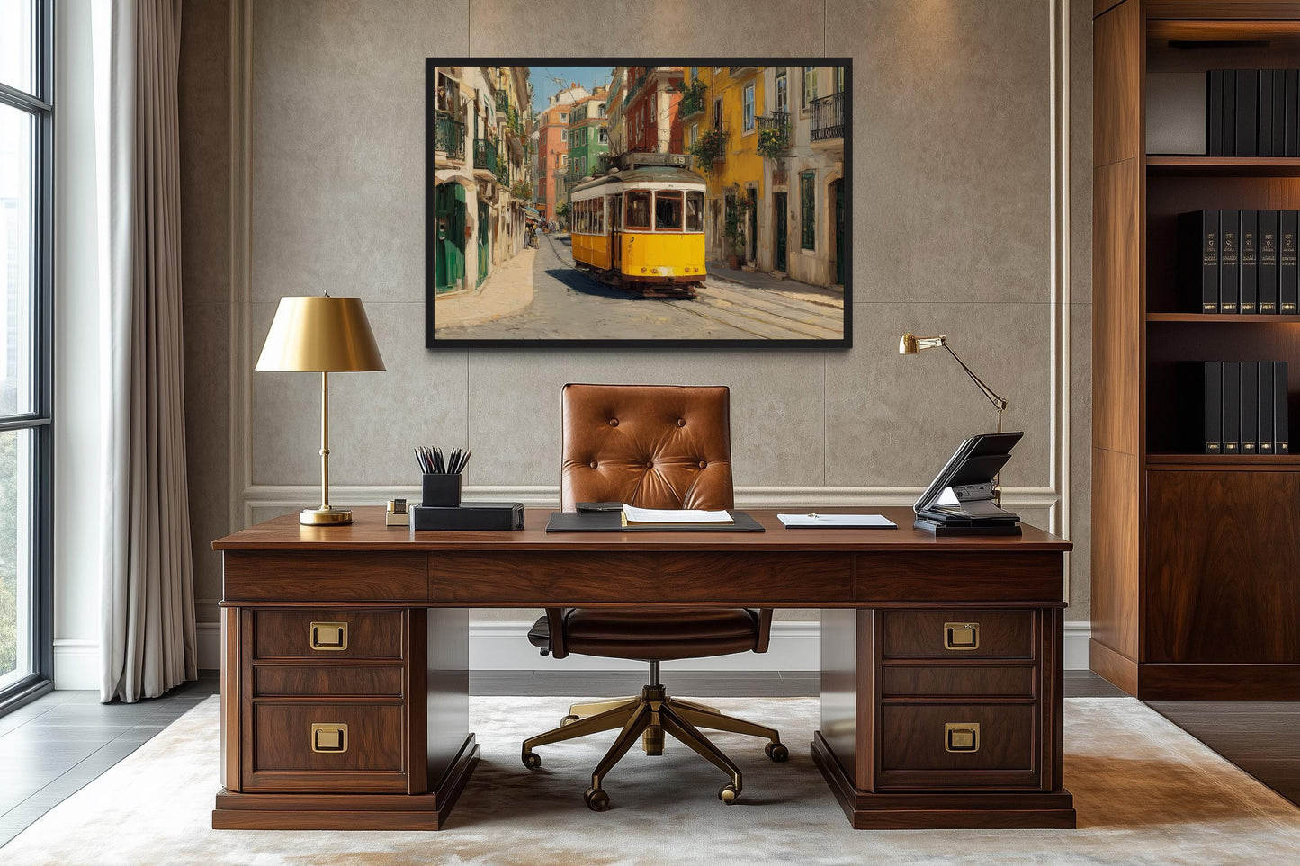 Colorful Lisbon Street With Yellow Tram Wall Art