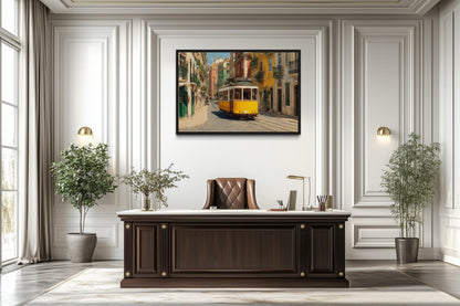 Colorful Lisbon Street With Yellow Tram Wall Art