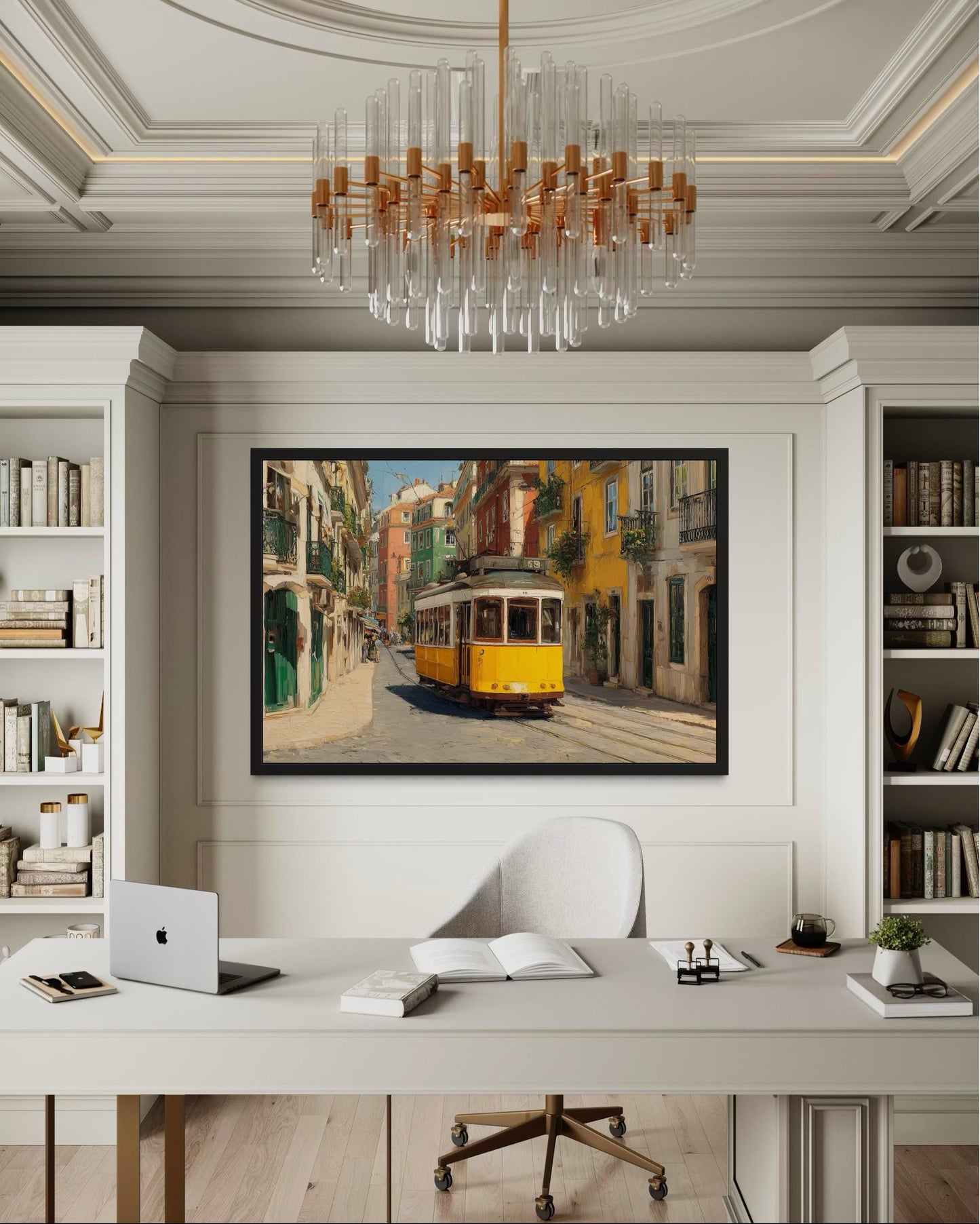 Colorful Lisbon Street With Yellow Tram Wall Art