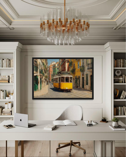 Colorful Lisbon Street With Yellow Tram Wall Art