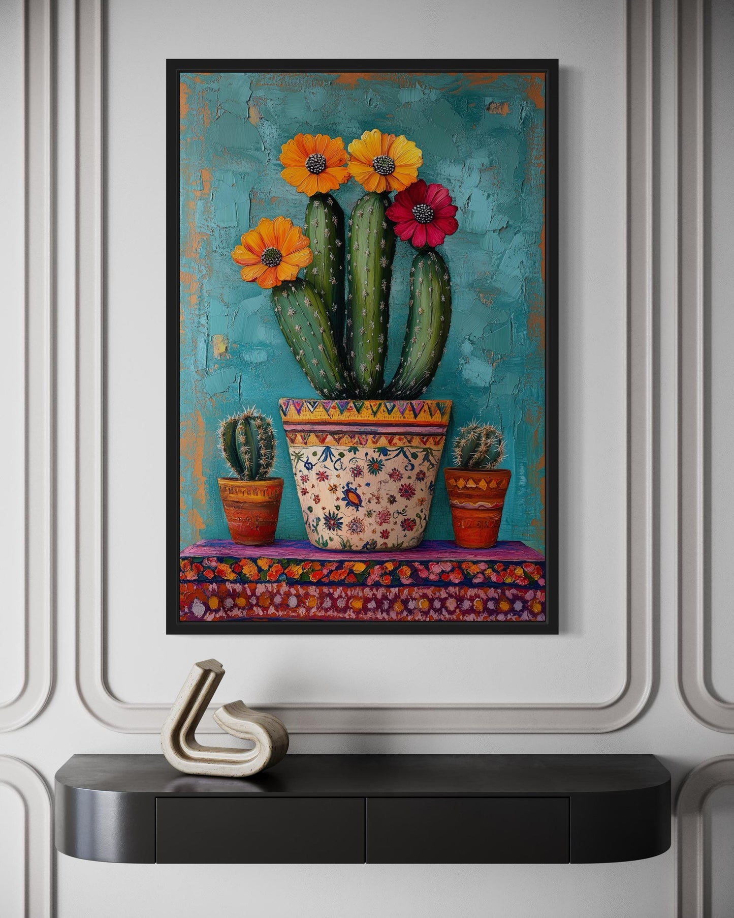 Colorful Mexican Blooming Cactus Framed Canvas Wall Art