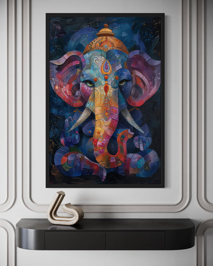 Colorful Modern Lord Ganesha Framed Canvas Wall Art