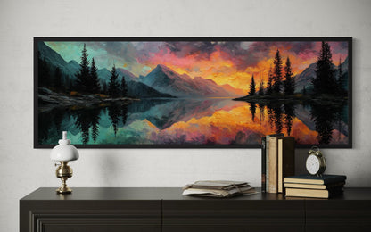 Colorful Mountain Sunset Lake Forest Reflection Long Narrow Wall Art