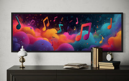 Colorful Music Notes Long Horizontal Canvas Wall Art