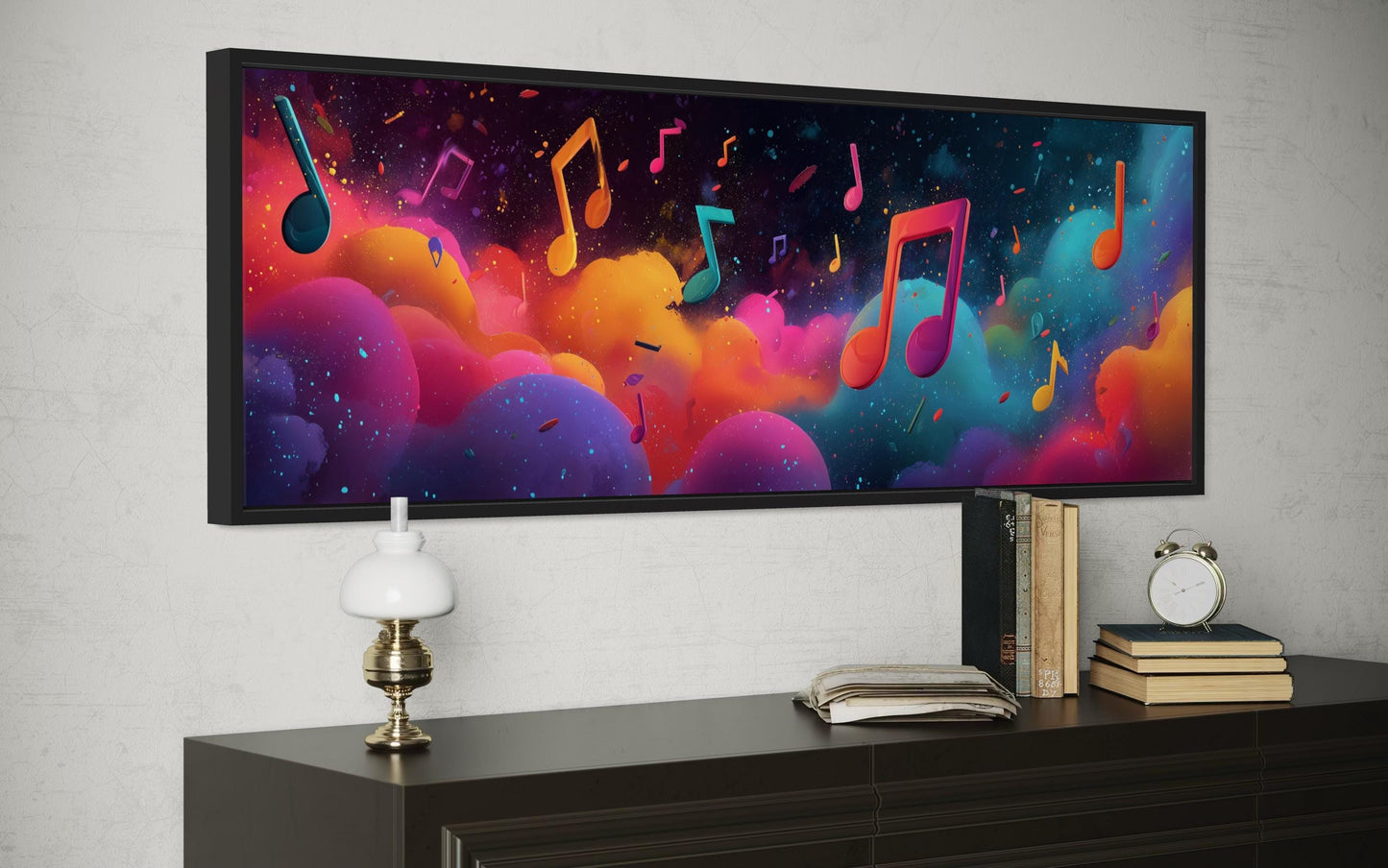 Colorful Music Notes Long Horizontal Canvas Wall Art