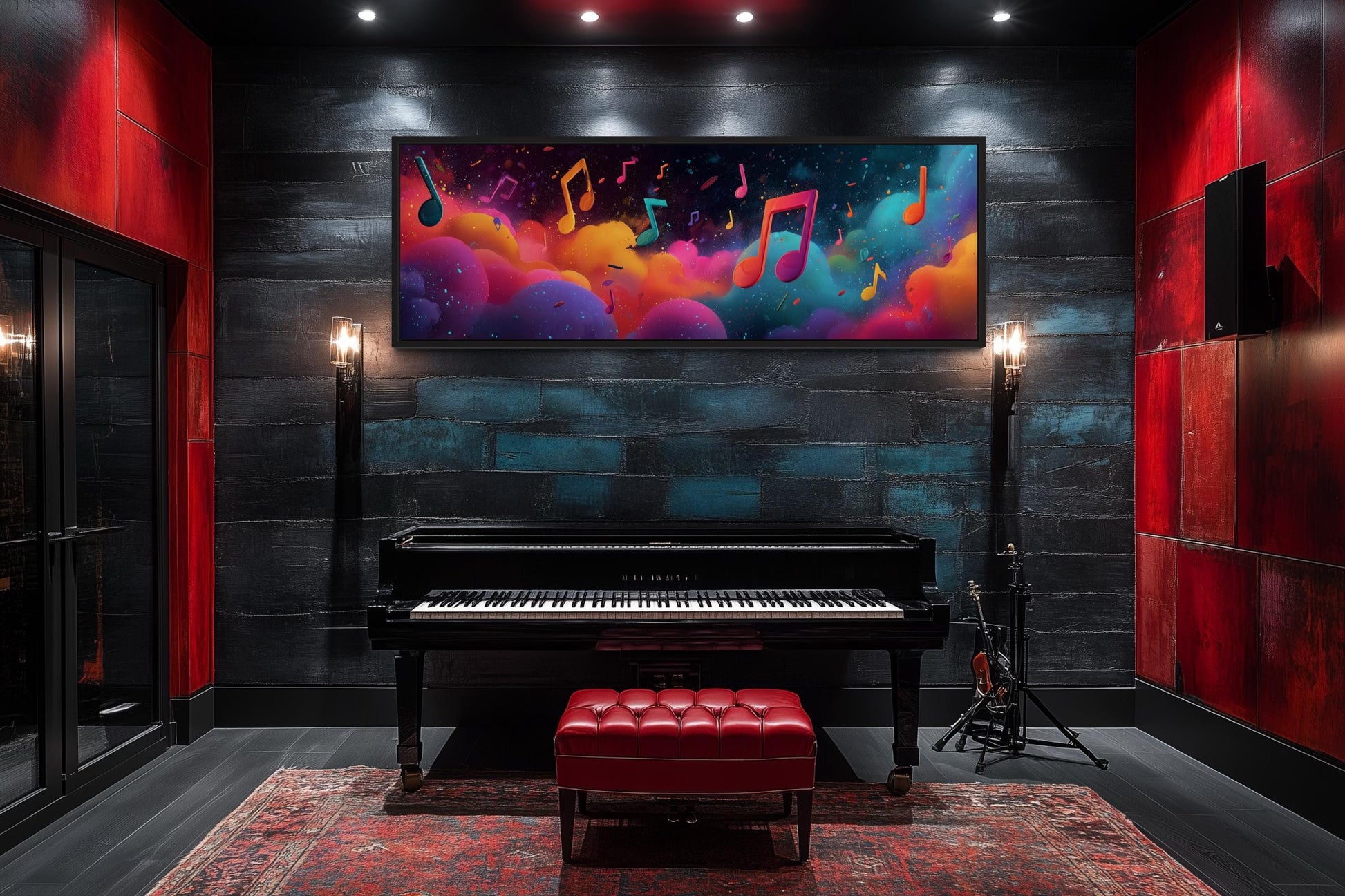 Colorful Music Notes Long Horizontal Canvas Wall Art