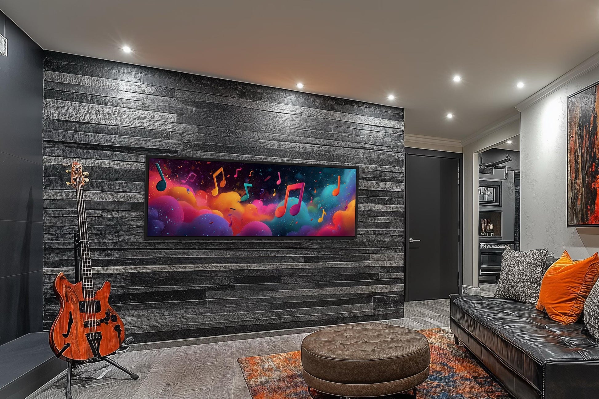 Colorful Music Notes Long Horizontal Canvas Wall Art