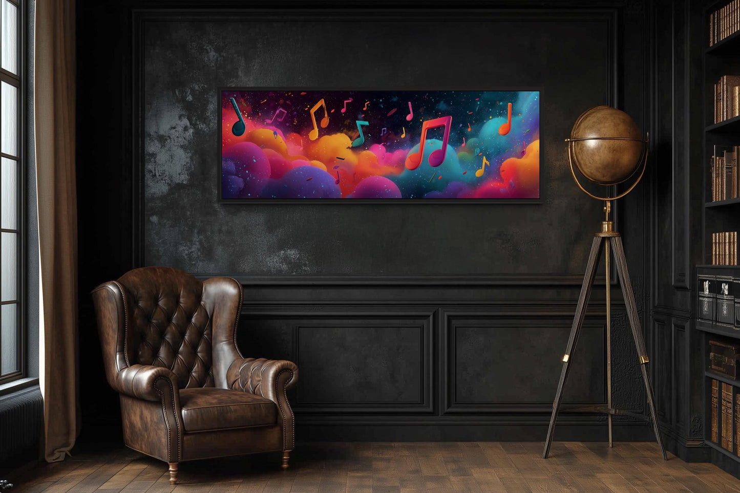 Colorful Music Notes Long Horizontal Canvas Wall Art