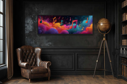 Colorful Music Notes Long Horizontal Canvas Wall Art