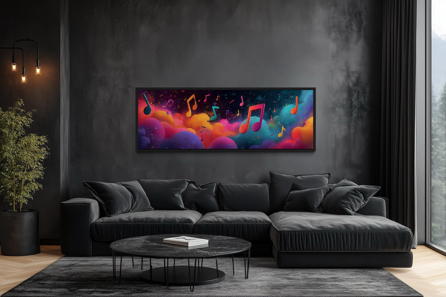 Colorful Music Notes Long Horizontal Canvas Wall Art