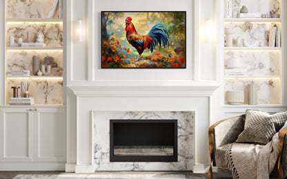 Colorful Rooster Painting Framed Farmhouse Canvas Wall Art