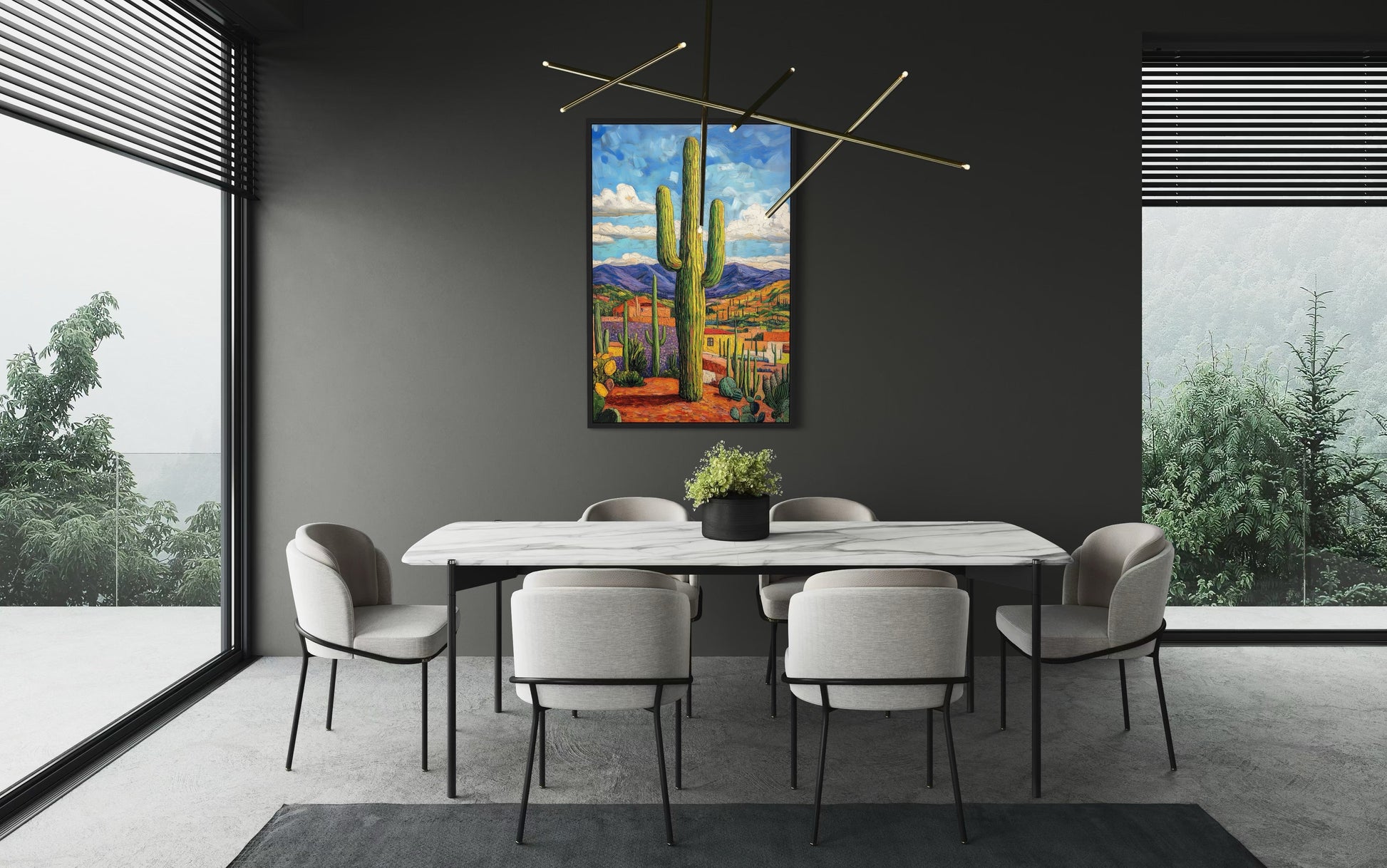 Colorful Saguaro Cactus Traditional Mexican Framed Canvas Wall Art