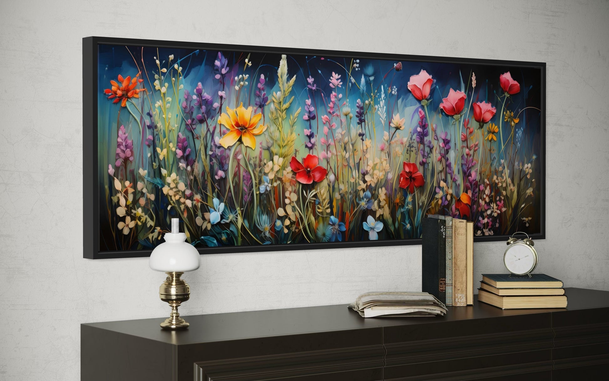 Colorful Spring Wildflowers Field Long Horizontal Wall Art