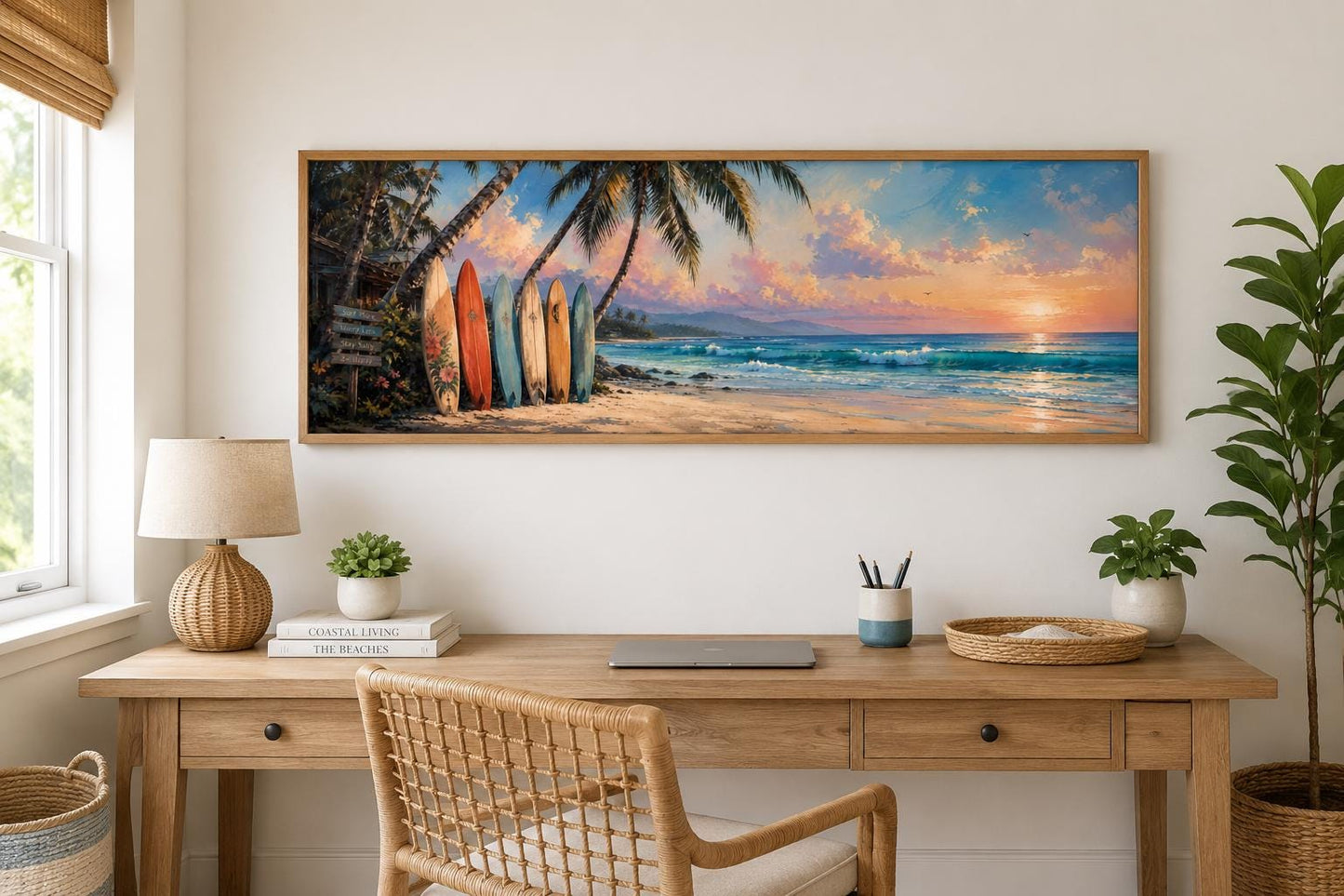 Colorful Surfboards on Beach at Sunset Tropical Horizontal Canvas Wall art