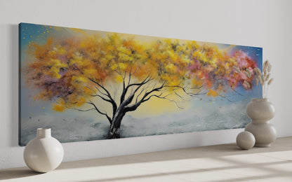 Colorful Tree Pink Blue Yellow Over Bed Horizontal Framed Canvas Wall Art