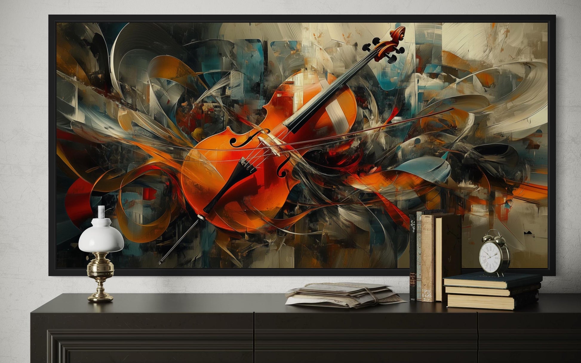 Colorful Violin Abstract Classical Music Framed Canvas Wall Art